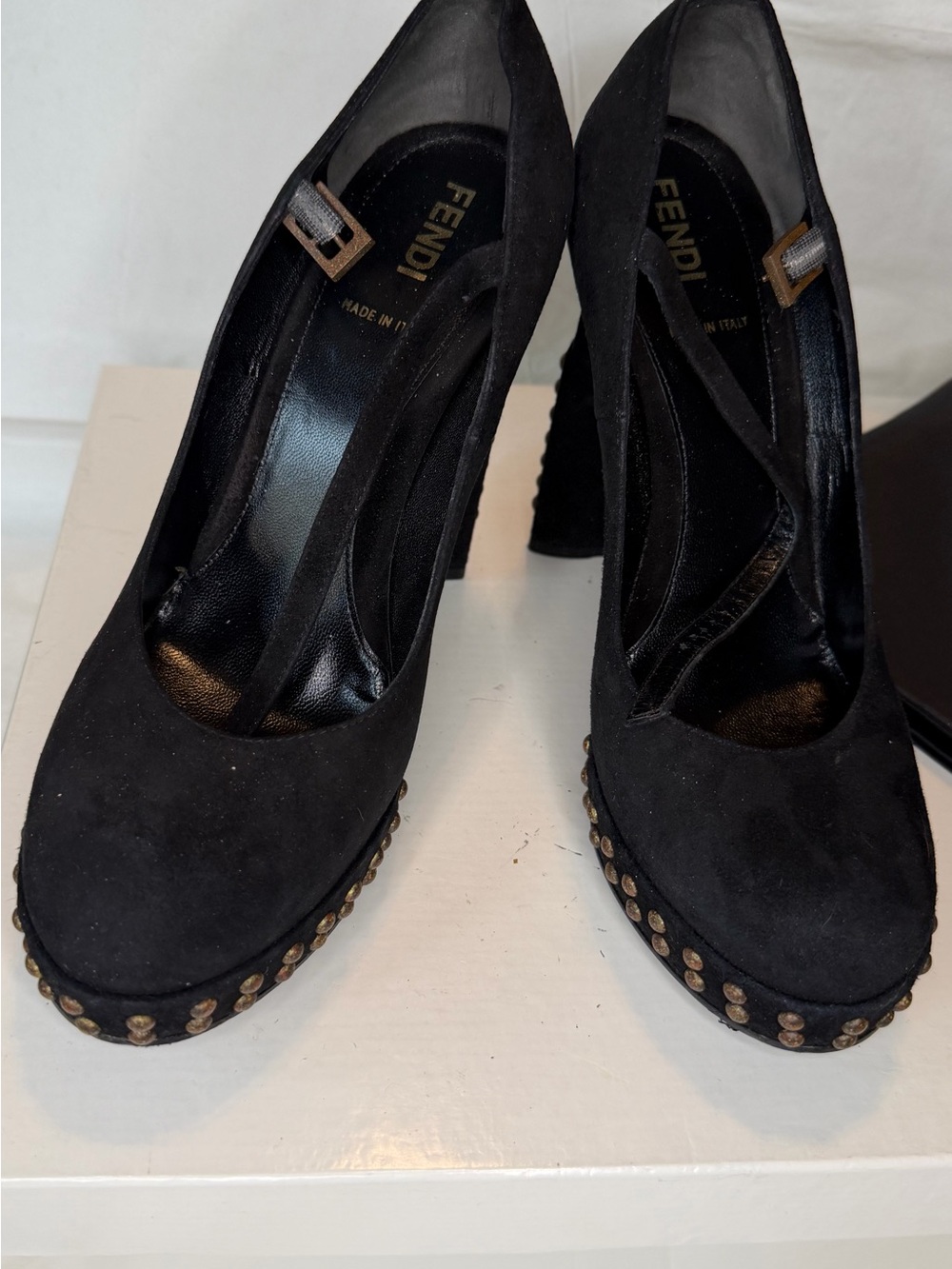 Fendi Black Suede Studded Platform Heels